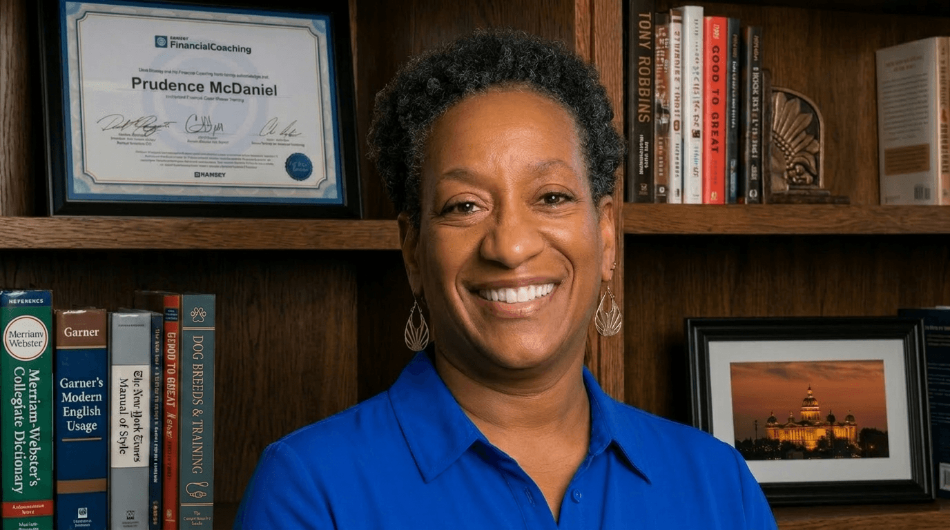 image of Prudence McDaniel standing in front of a bookcase