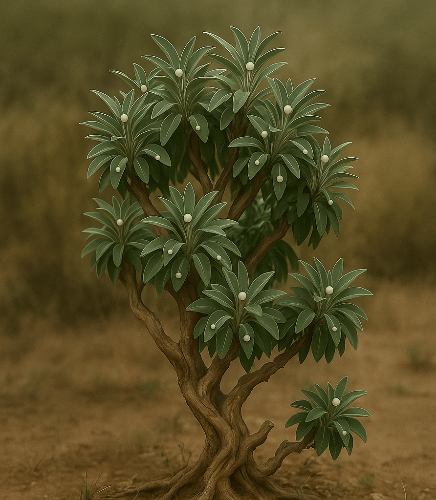 image of a sage bush with pearls as fruit