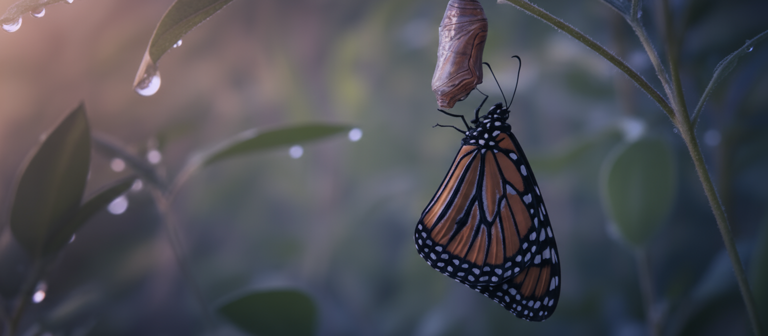 A butterfly and its chrysalis.